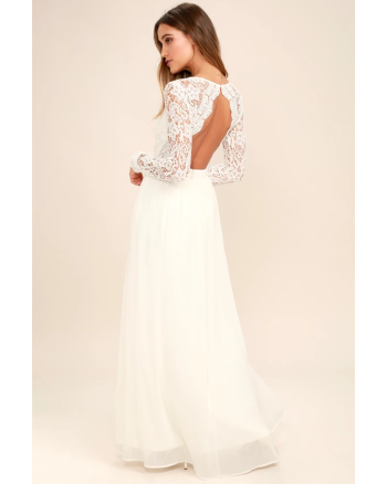 Awaken My Love White Long Sleeve Lace Maxi Dress